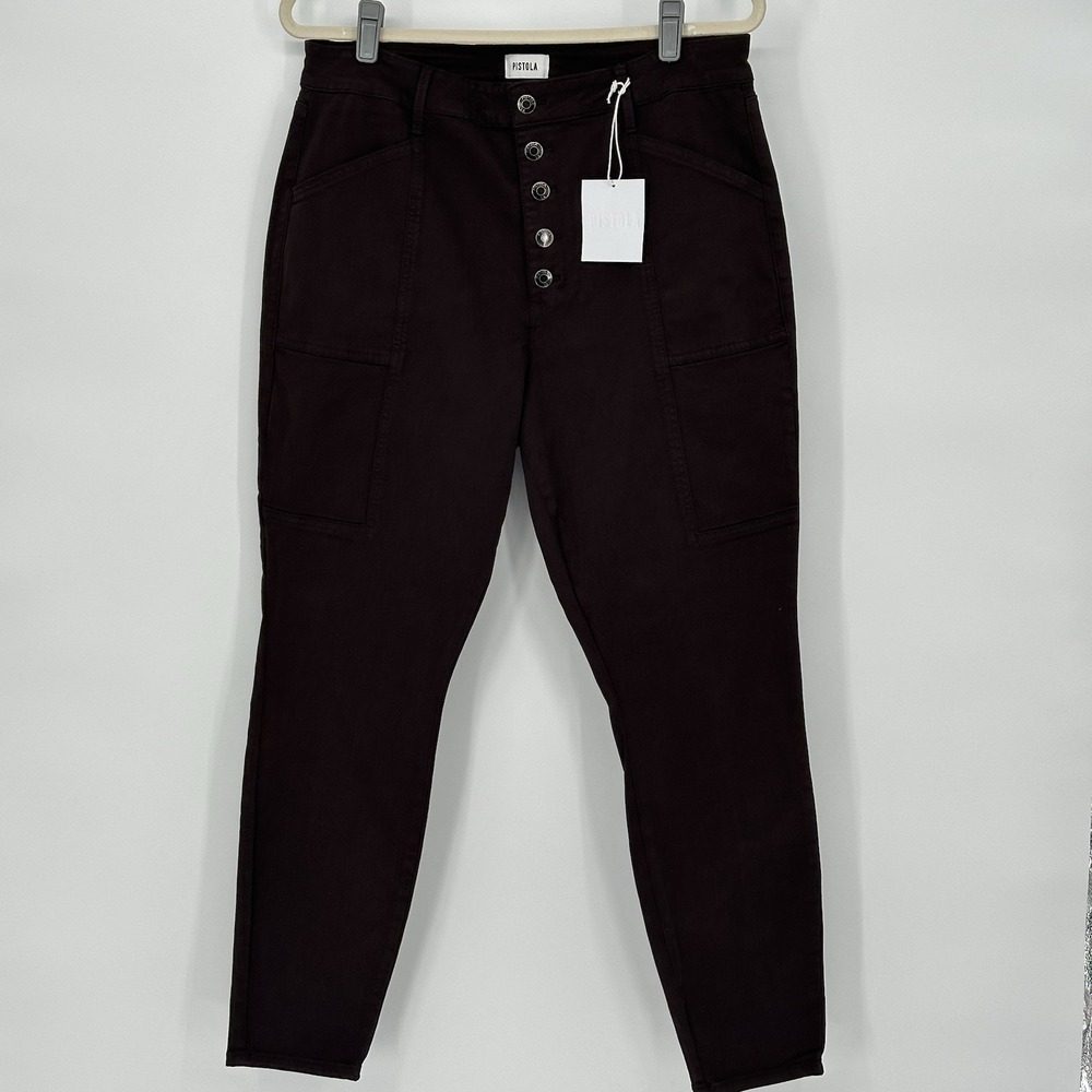 Pistola Java Brown Button Fly Stretch Skinny Jeans Women's Size 33 Cargo Pockets